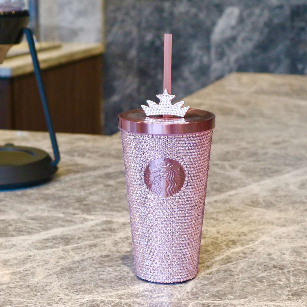 hot Starbucks China 2024 spring walk series pink Sakura crown rhinestones stainless steel cup