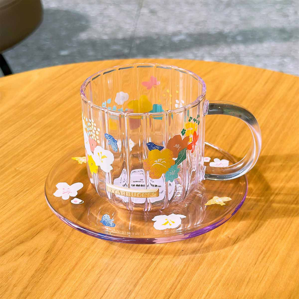 Starbucks tumbler China 2023 Summer blooming Purple Lavender Glass mug with plate 350ml