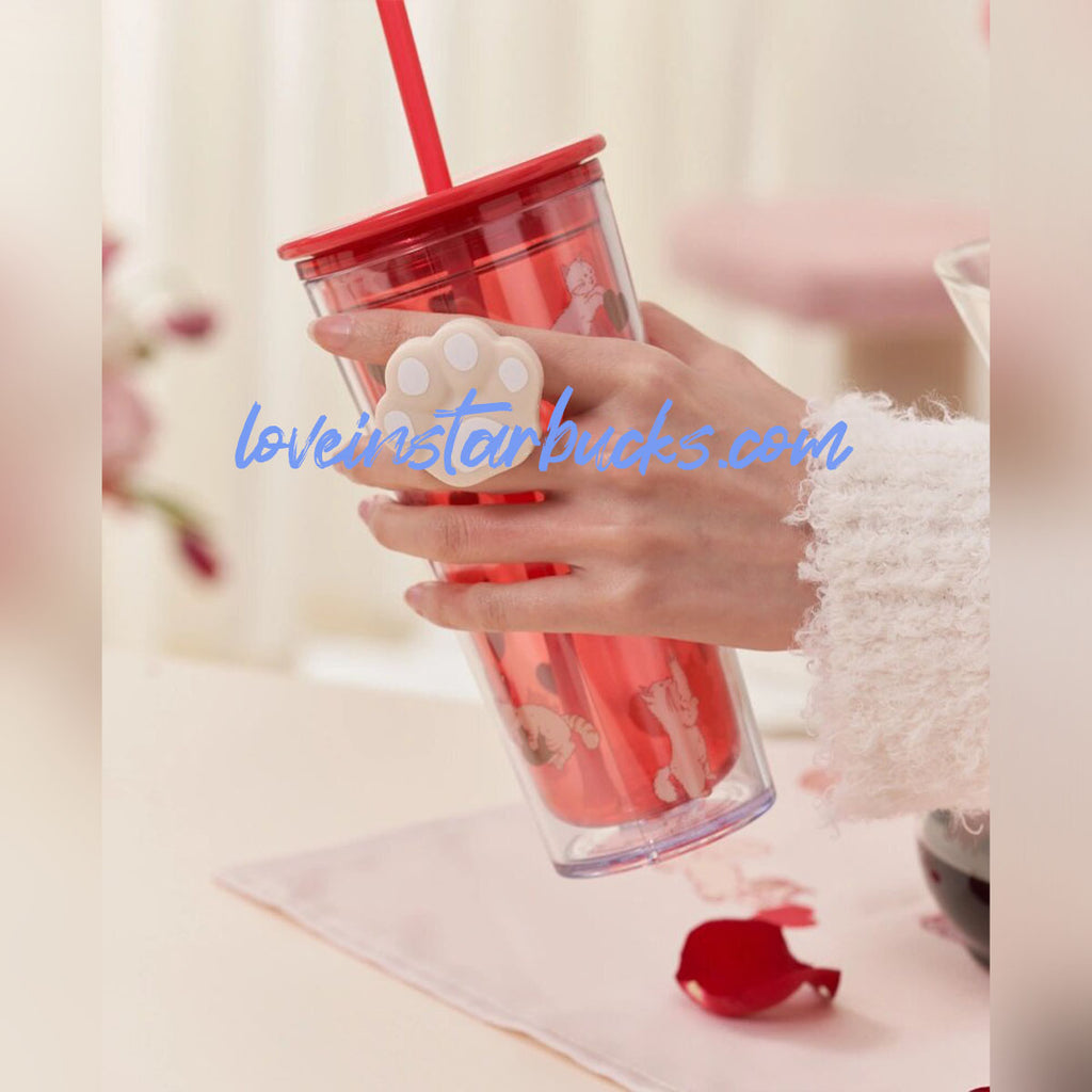Starbucks China 2024 Valentine's Day Cat Claw Plastic Straw Cup 473ml