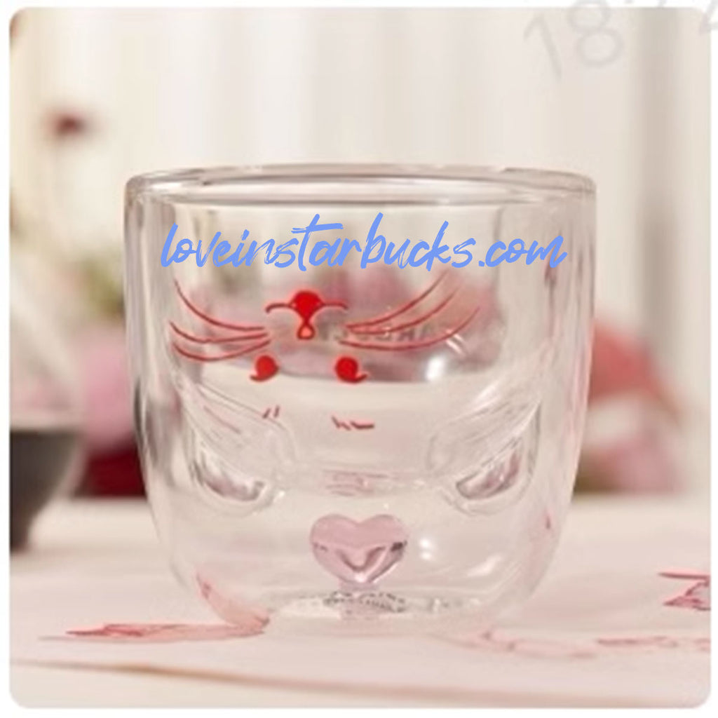 Starbucks China 2024 Valentine's Day Cat double layered glass cup 237ml