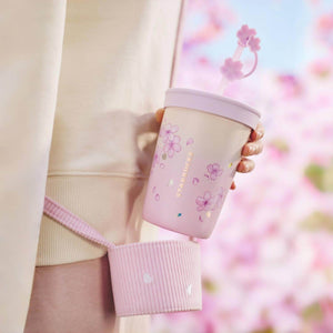Starbucks China 2024 spring walk series Sakura stainless steel straw cup 355ml with the holder