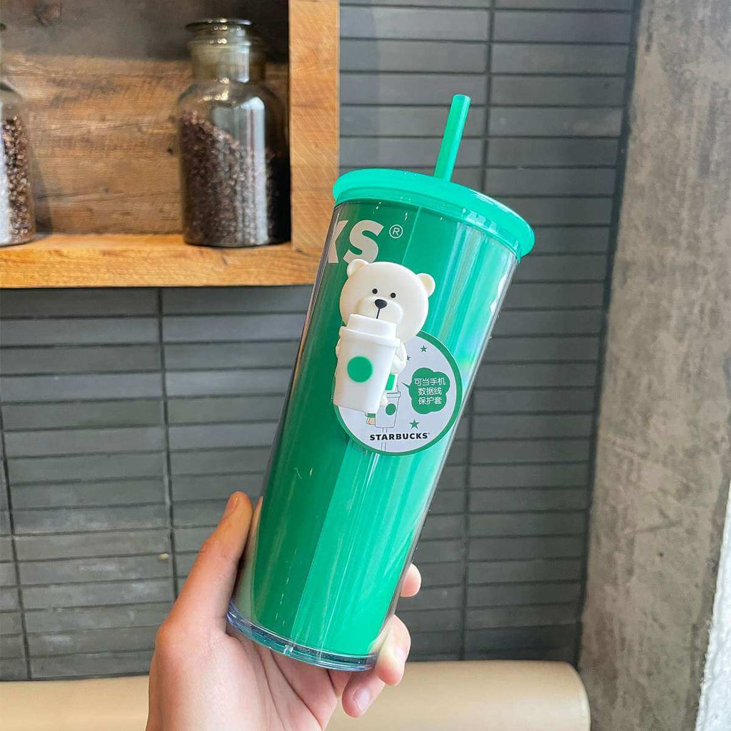 Starbucks China 2024 Coffee grounds and Lively green Finger buckle straw cup 473ml