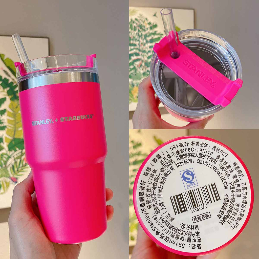 Starbucks China 2021 Colorful jungle 20.8oz Stanley Fuschia Pink Stainless Steel Straw Cup