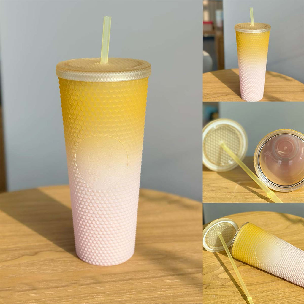 Starbucks Tumblers China 2023 Natural series yellow pink gradient studded straw cold cup 24oz