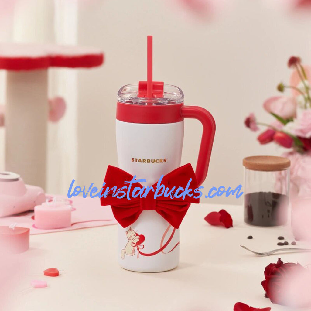 Starbucks China 2024 Valentine's Day Stainless steel double drinking cup with red bow 1100ml