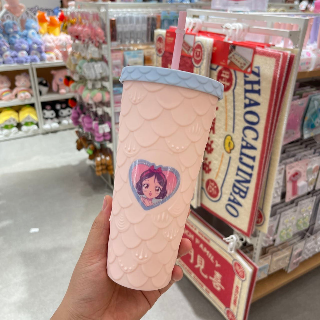Miniso Disney Fantasy Princess Series pink scale straw cup 640ml