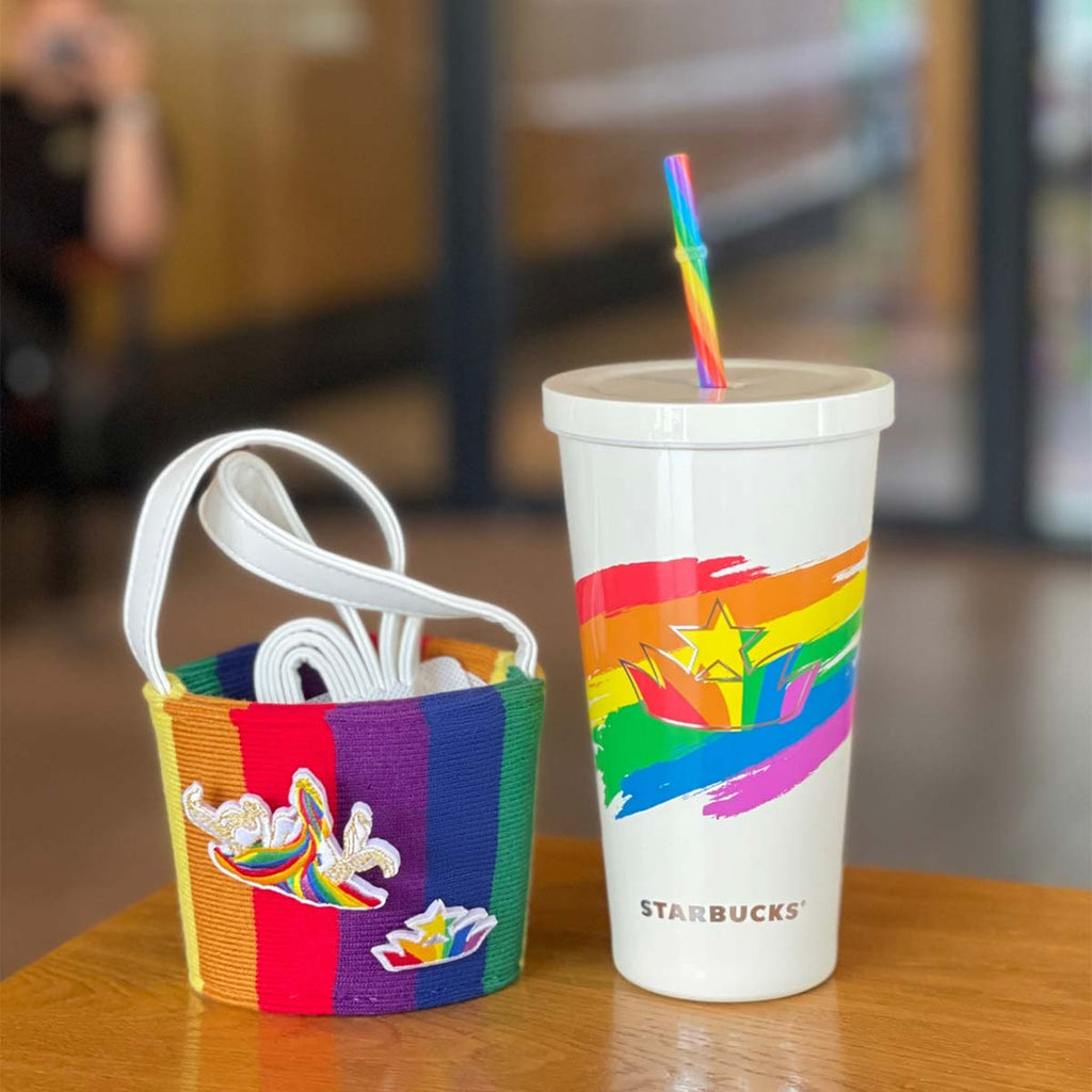 Starbucks Tumblers China 2023 Great love Series Rainbow stainless steel straw cup with cup sleeve 550ml