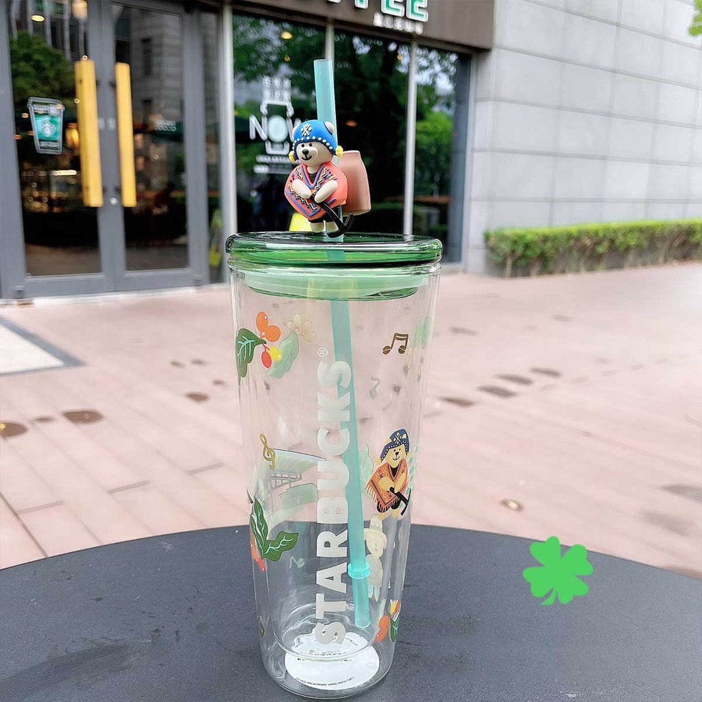 Starbucks China 2020 Coffee Bear Double Classic Glass Straw Cup 591ml