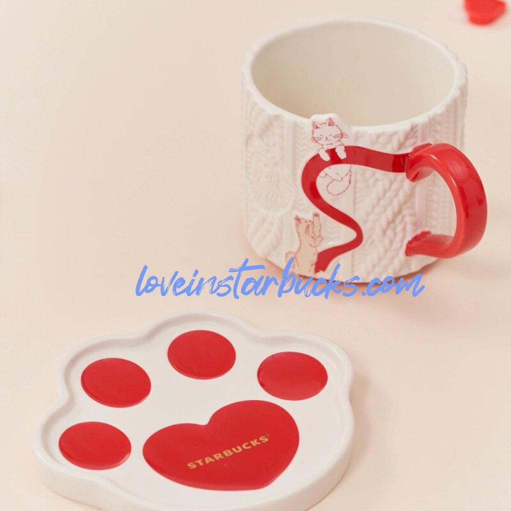 Starbucks China 2024 Valentine's Day Woolen pattern ceramic cup and plate set 340ml