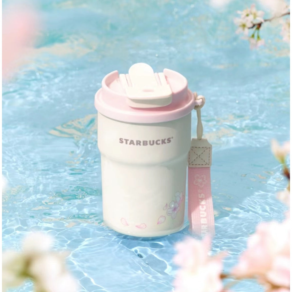 Starbucks China 2024 Sakura online Double drinking mouth stainless steel cup 365ml