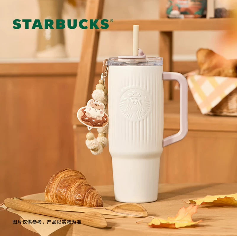 Starbucks China 2025 Bear Dessert House Series Double-drink stainless steel cup with pendant 900ml 31.68oz