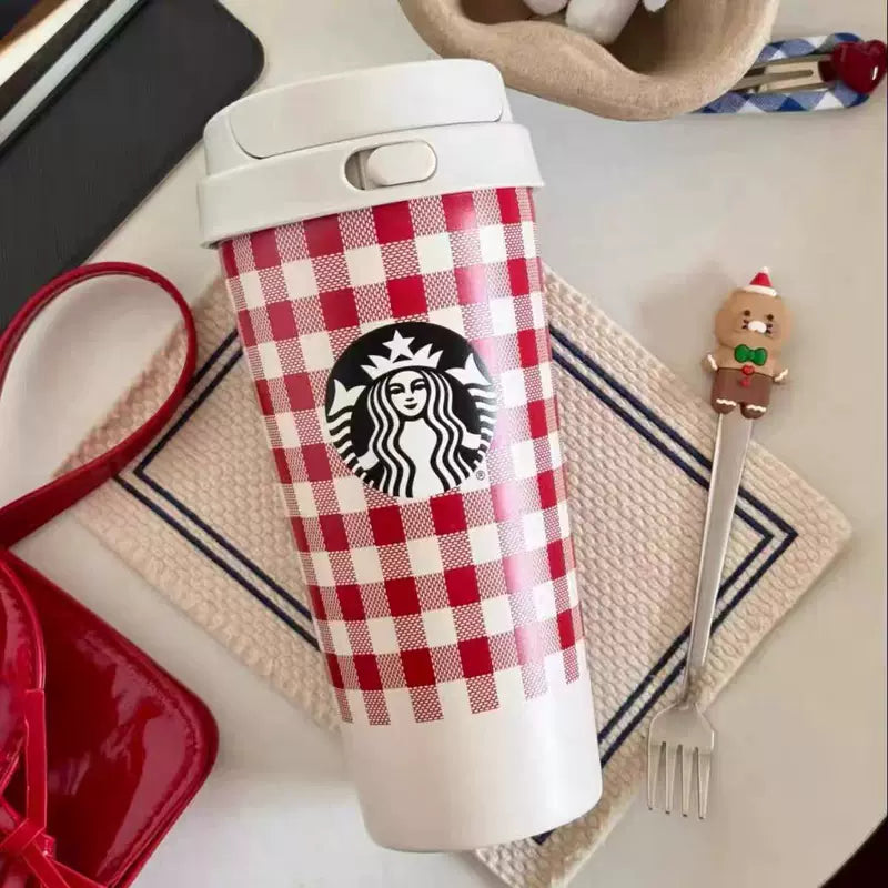Starbucks China 2025 Christmas Heartbeat series 500ml plaid stainless steel tabletop cup