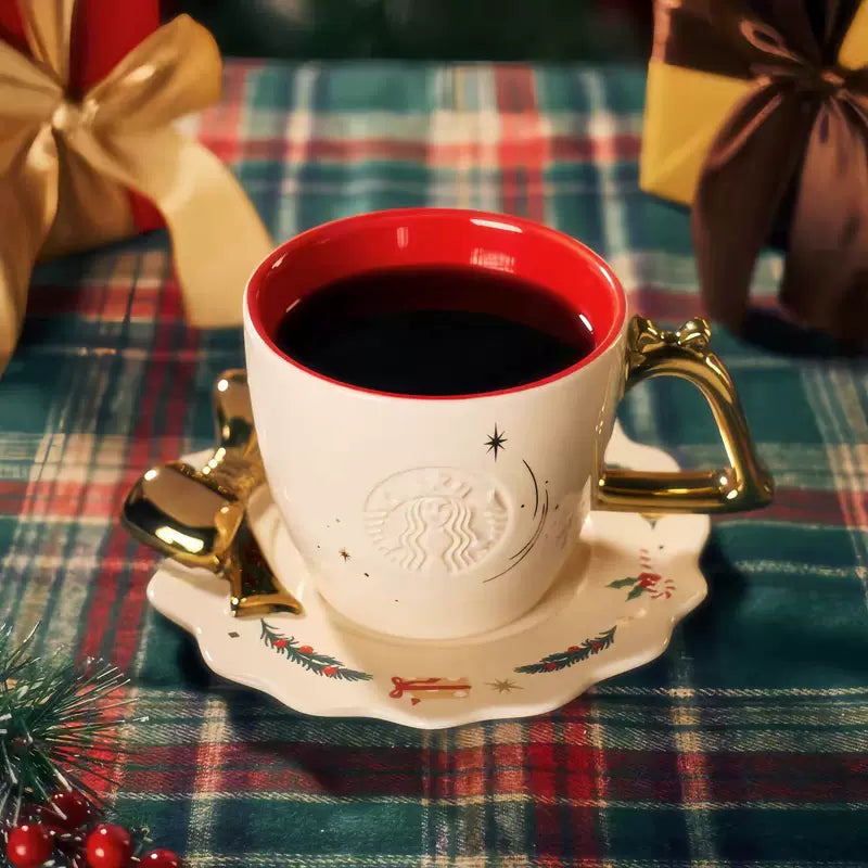 Starbucks China 2025 Christmas Warmth Series Bell Handle Ceramic Cup and Plate Set