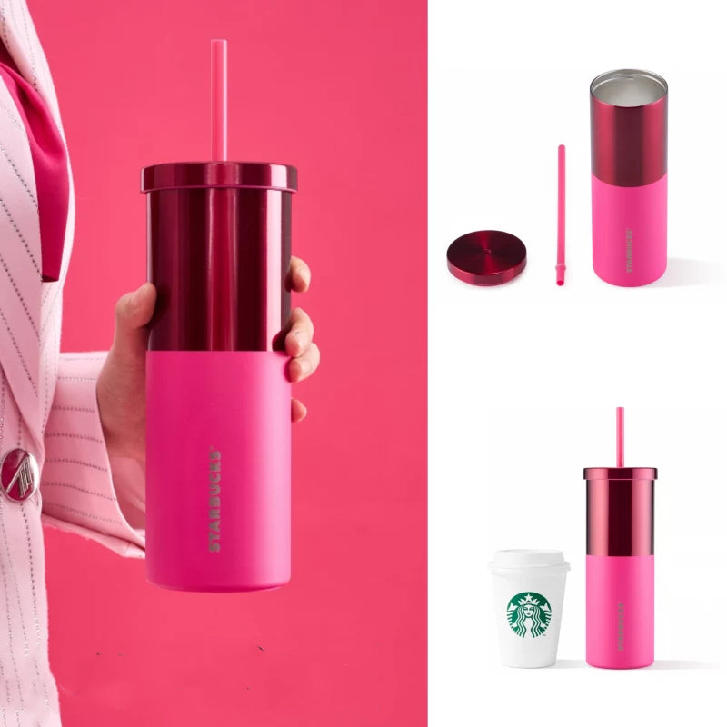 Starbucks China 2025 Colorful summer Series Pink Stainless Steel Straw Cup 620ml 21.82oz