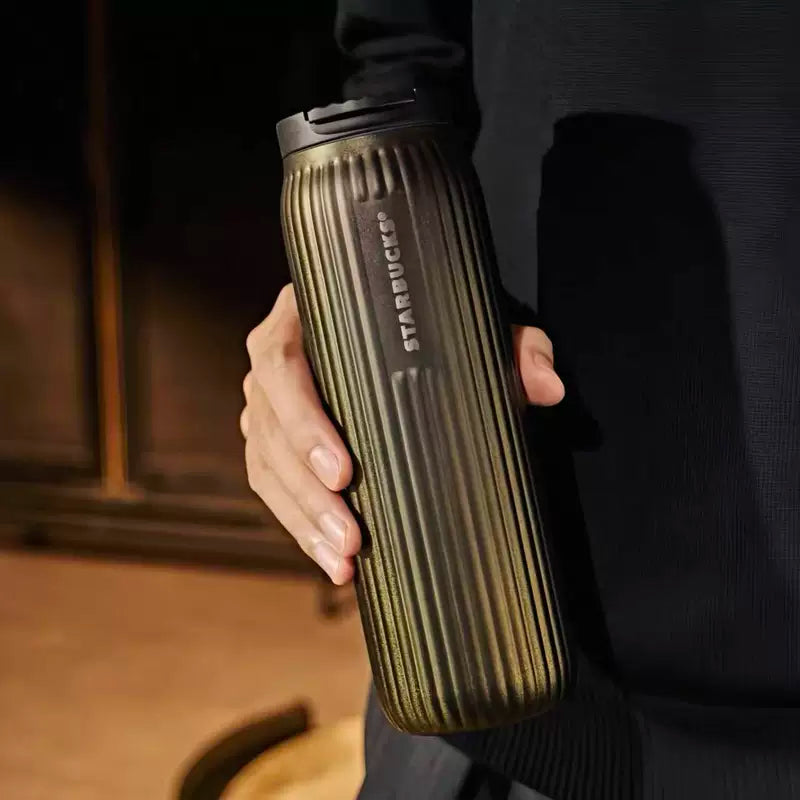 Starbucks China 2025 Gold Collection vertical striped stainless steel thermos cup 500ml 17.6oz