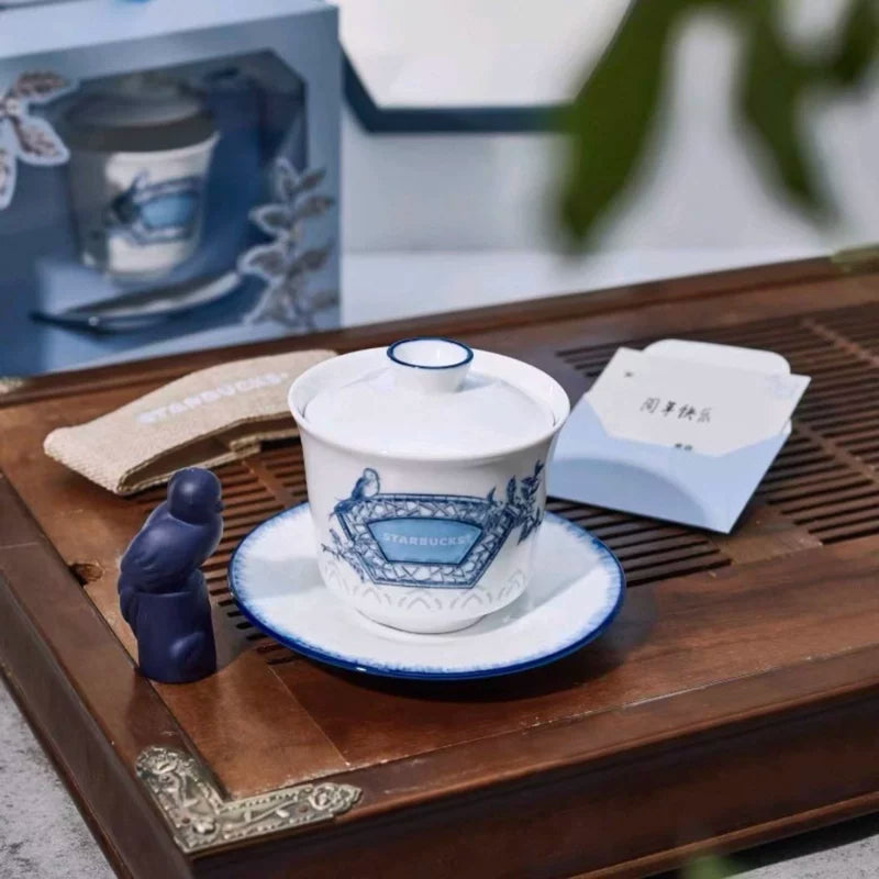 Starbucks China 2025 Oriental Garden Secret series Jingdezhen cover bowl with tea pet set