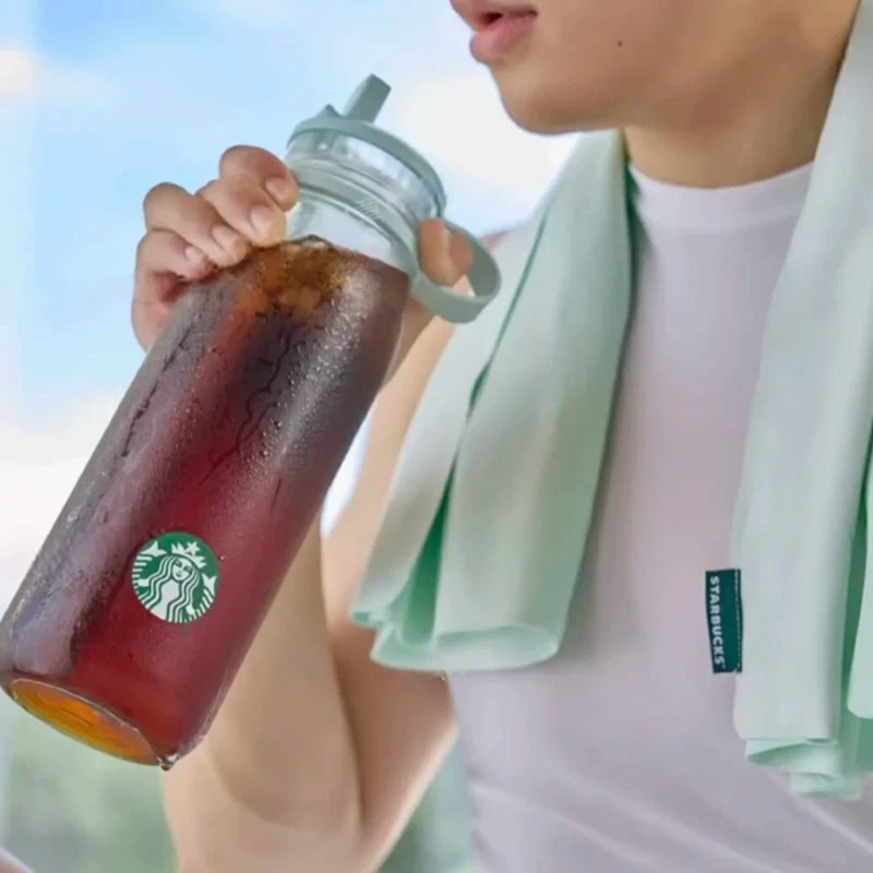 Starbucks China 2025 Small fresh series Plastic straw cup with sports towel 1000ml 35.2oz