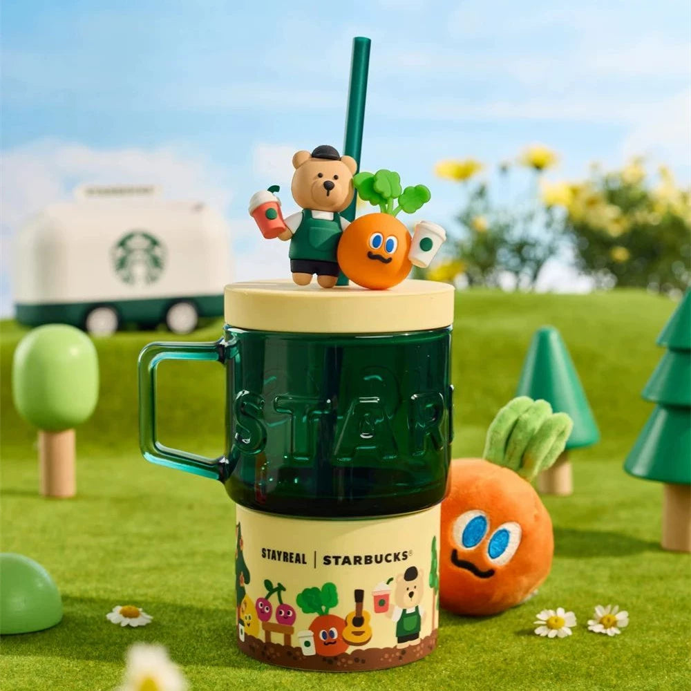 Starbucks China 2025 and STAYREAL co-brand carrot series Glass straw cup 515ml