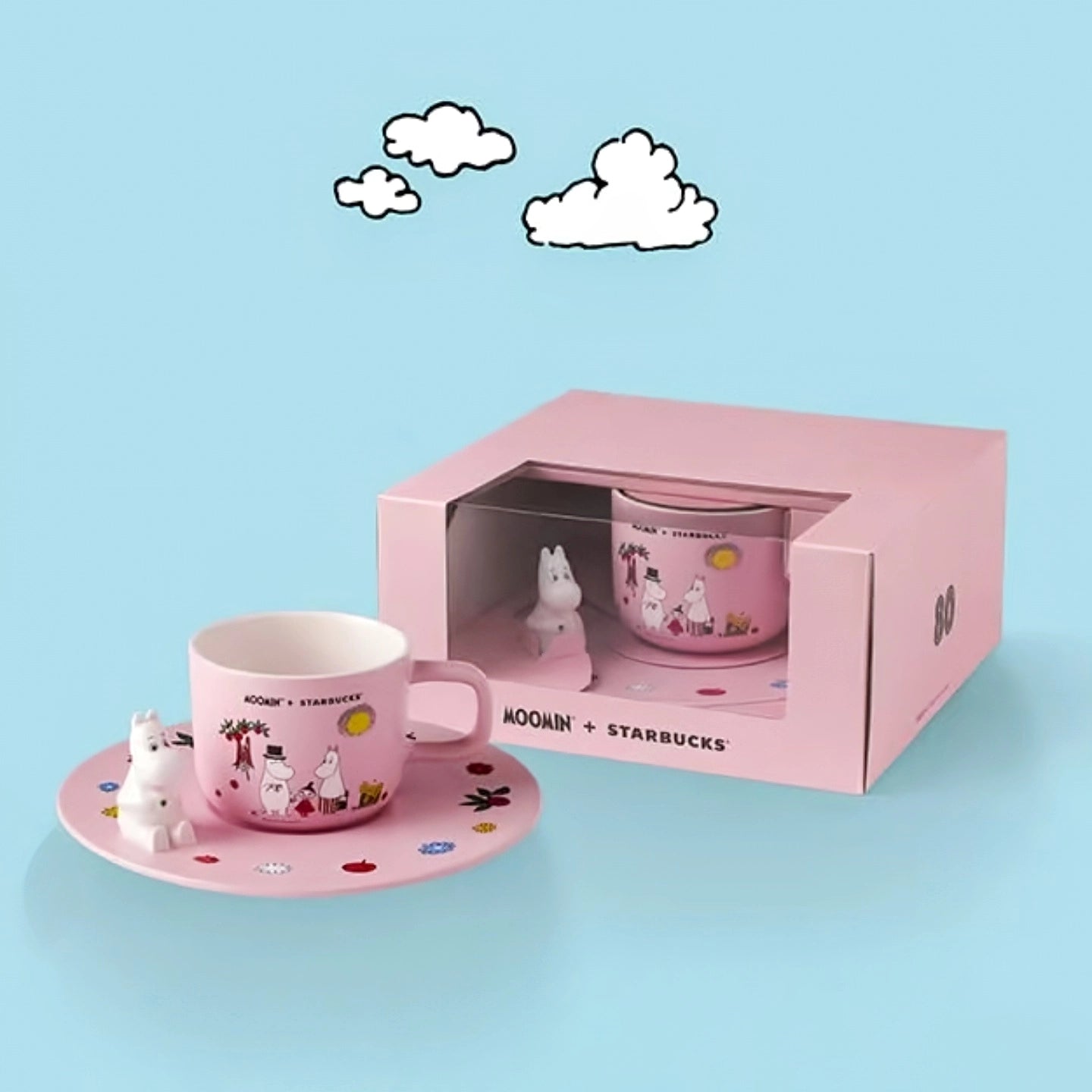 Starbucks Thailand 2025 Moomin co-branded series pink mug with saucer 355ml 12.49oz
