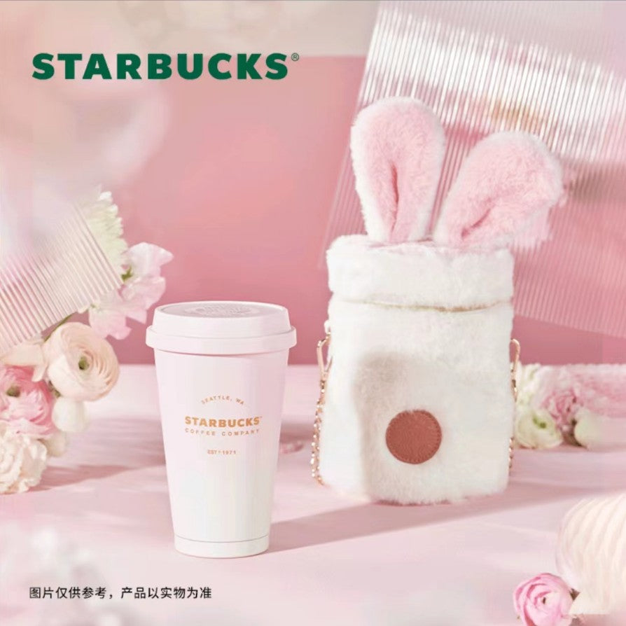 on sale Starbucks China 2023 Spring Cute Rabbit Pink stainless steel insulation cup with bag 13oz