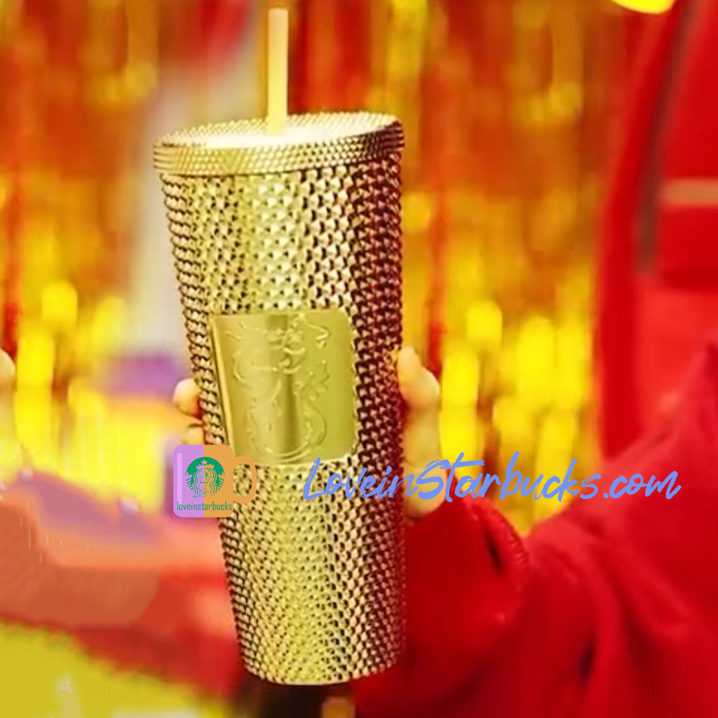 Starbucks China 2024 Lunar Dragon new year dragon gold studded straw cup 24oz