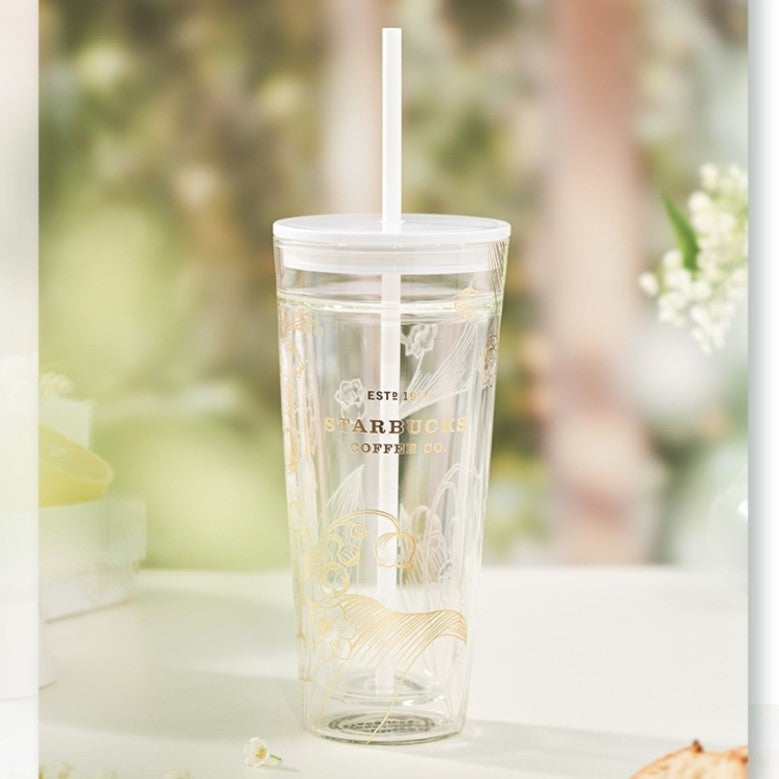 Starbucks tumbler China 2023 Lily of the Valley Online Classic Double Glass Straw cup 20oz