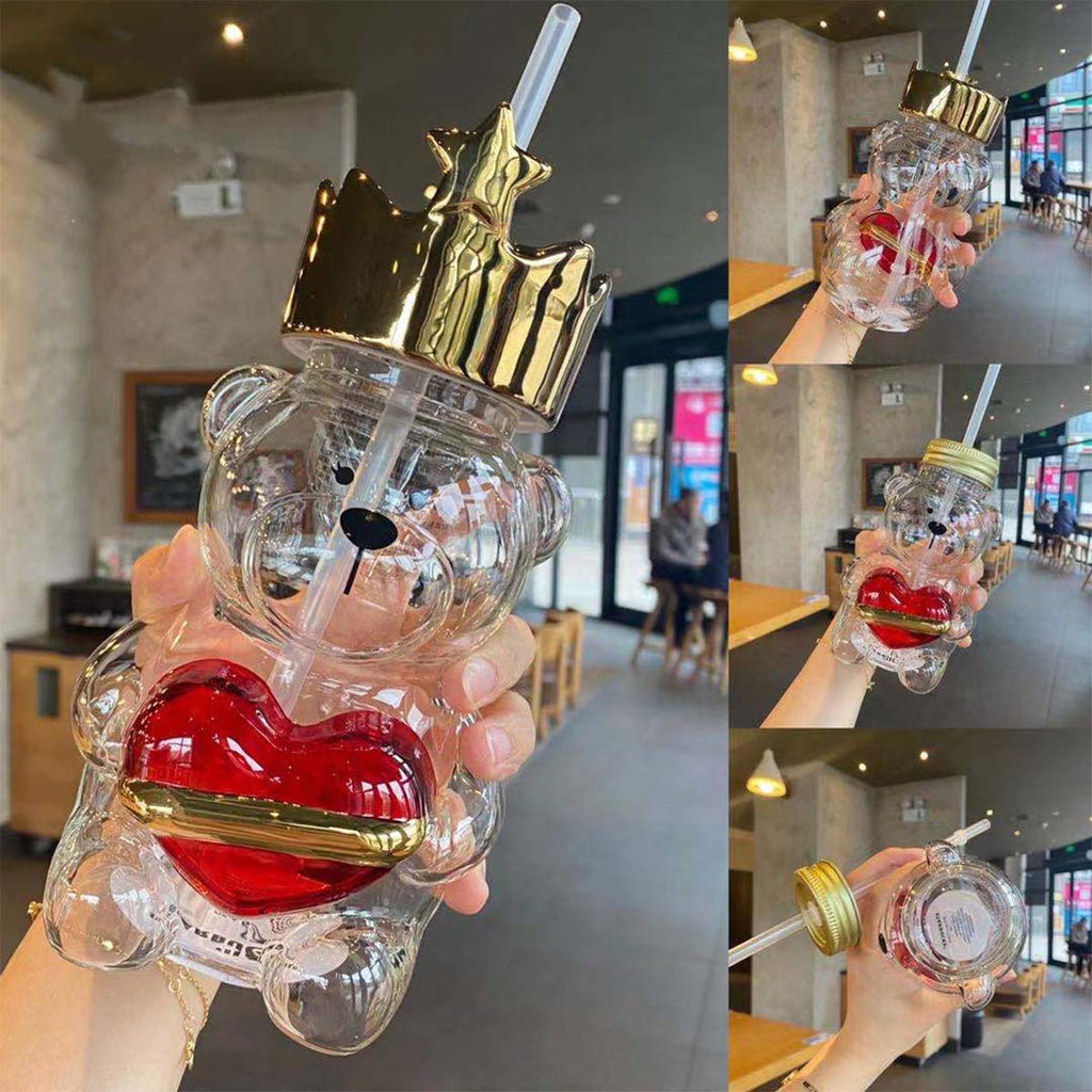 Starbucks China 2021 Valentine's Day crown Love heart bear glass cup 532ml