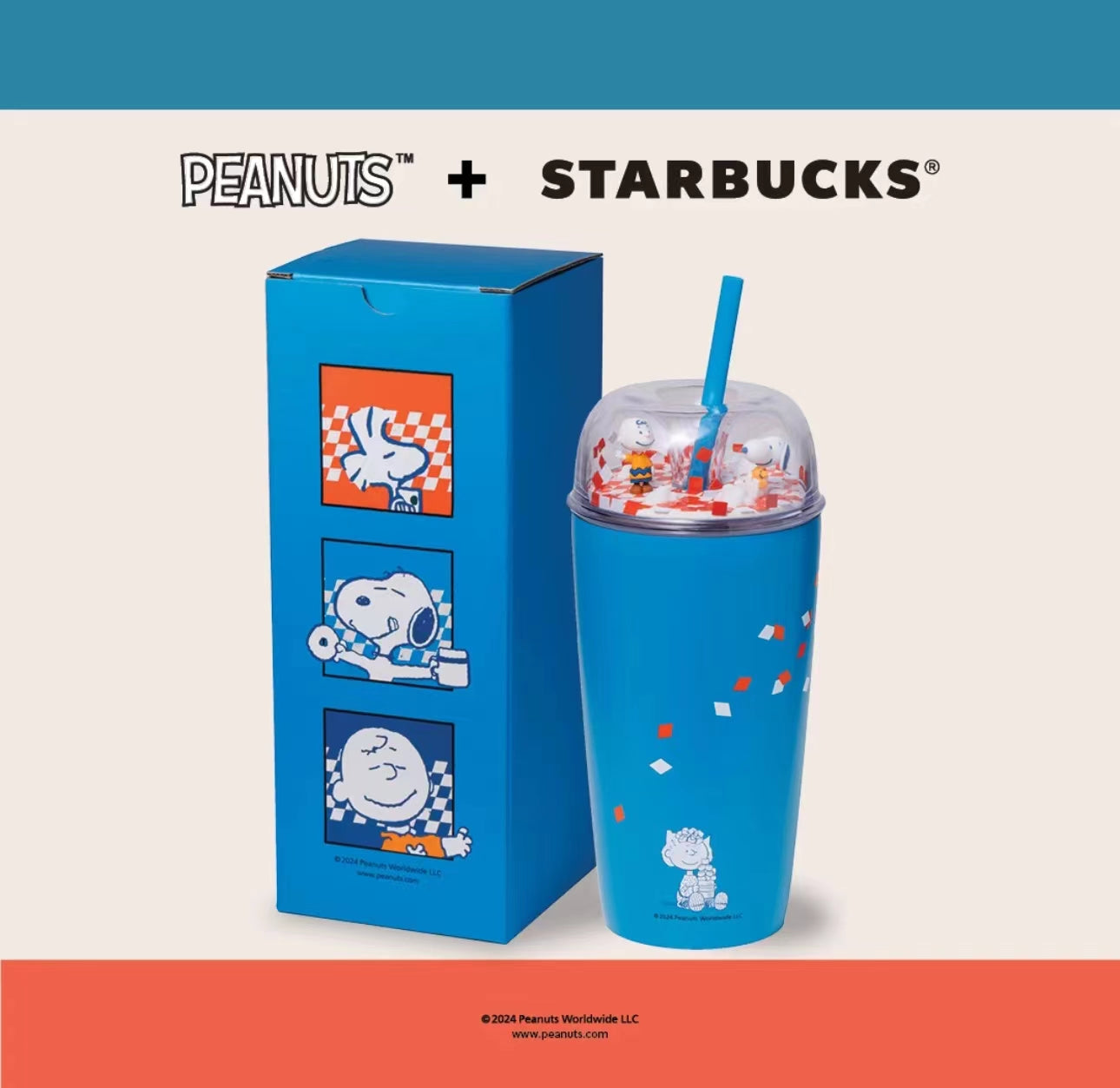 Starbucks X Peanuts co-brand collection Blue stainless steel cup straw cup Starbucks loveinstarbucks