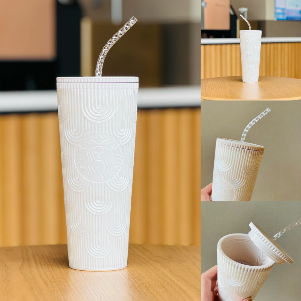 Starbucks China 2023 anniversary ocean series white shell bent Straw Cup 24oz