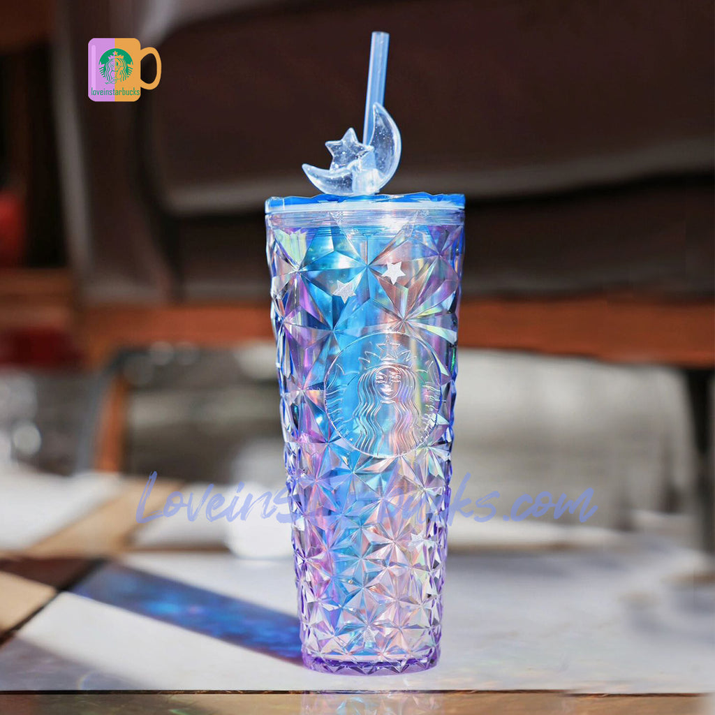 Starbucks Tumblers China Star Wishing Moonlight blue purple Diamond Glitter prism straw cold cup 24oz