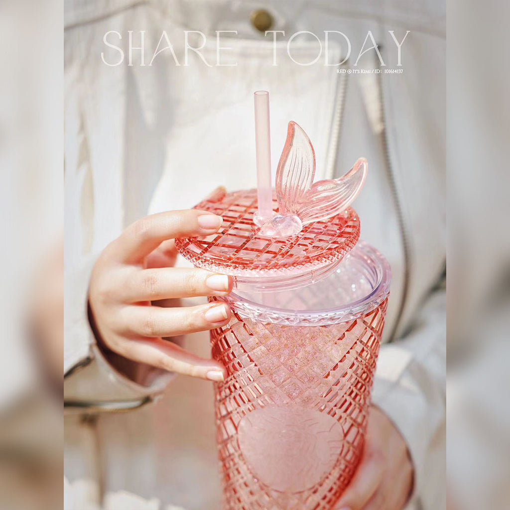 Starbucks tumbler China 2023 pink cold straw jeweled cup 24oz with Mermaid Tail Topper