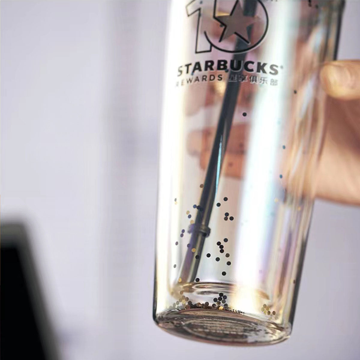 promotion Starbucks 10th anniversary Black Gold Glitter double-layer Classic Glass Straw 20oz cup