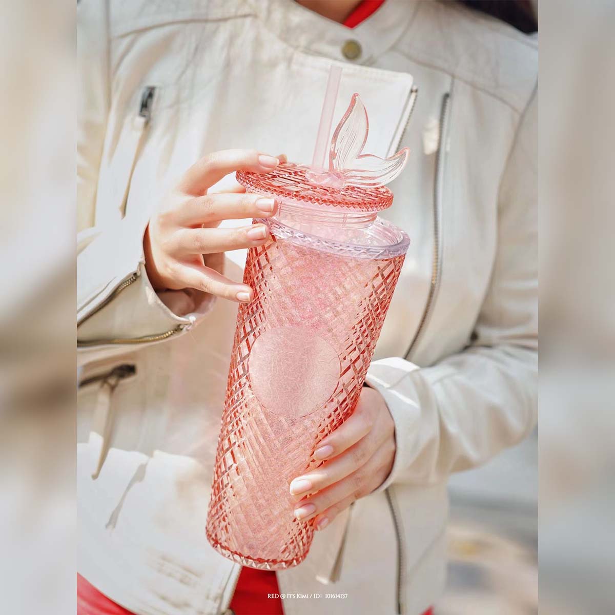 🎁 Starbucks HOLIDAY 2022 WOODLAND Light-Pink LACE Soft-Touch Tumbler 24oz