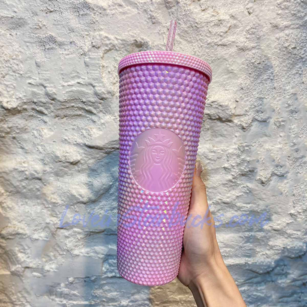 HOT Starbucks Tumblers Taiwan Mirror Pink Venti studded straw plastic cup 24oz