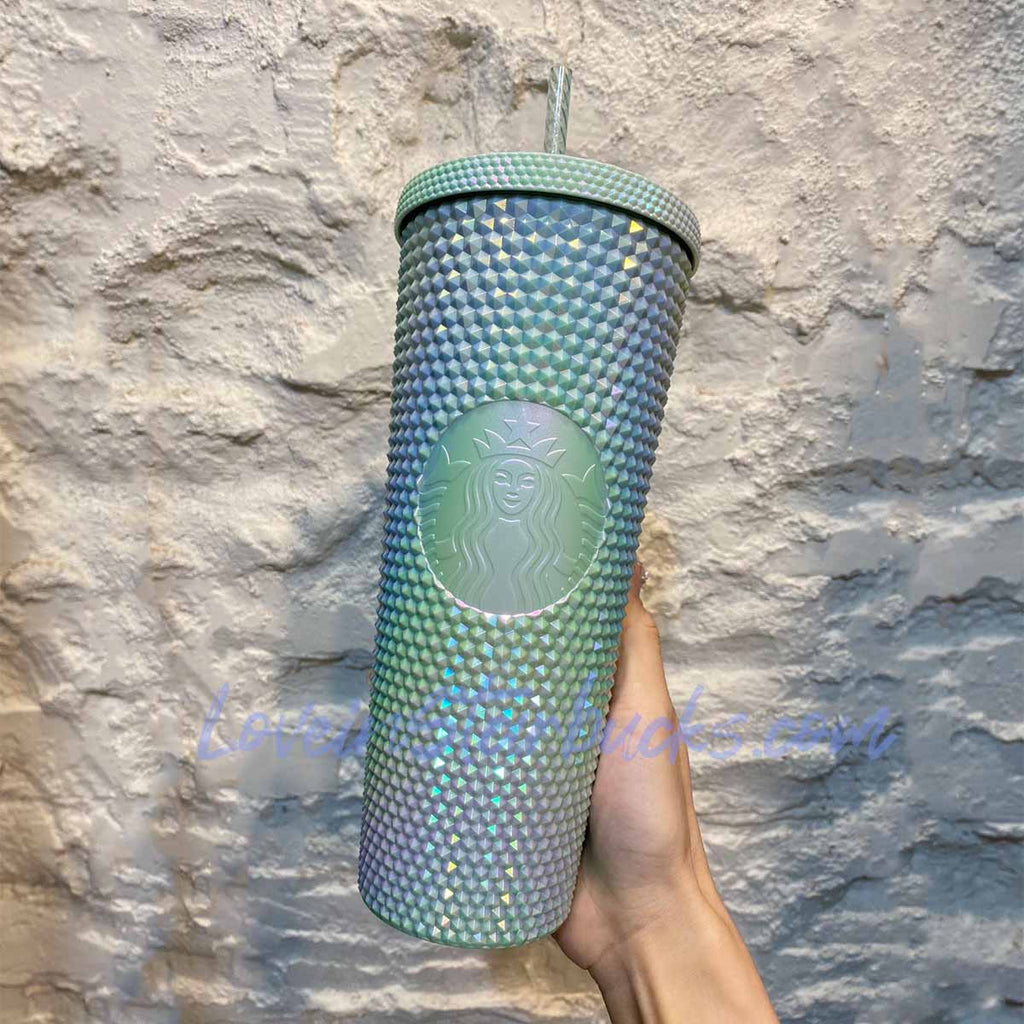 Starbucks Tumblers Taiwan Mirror blue Venti studded straw plastic cup 24oz