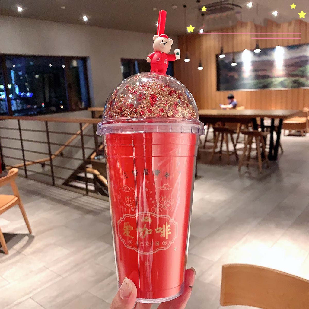 Starbucks China 2020 National trend of three good young people love coffee plastic straw cup 473ml