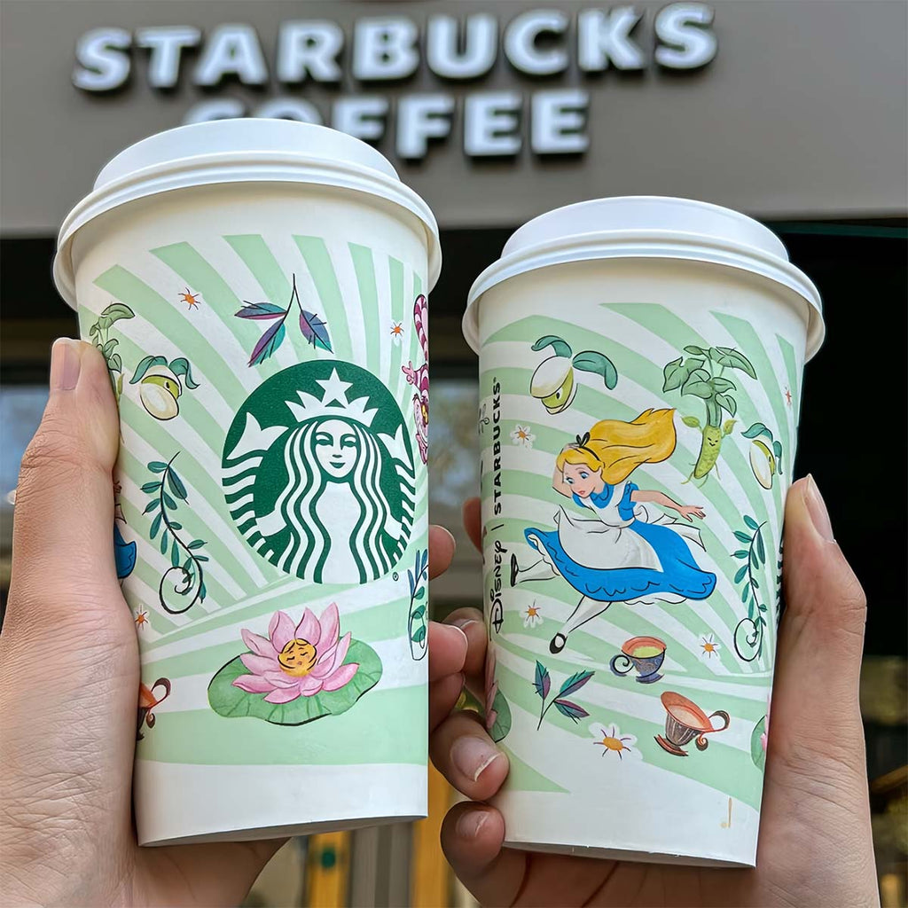 Starbucks Disney 2024 Alice series disposable paper cups DIY 4PCS