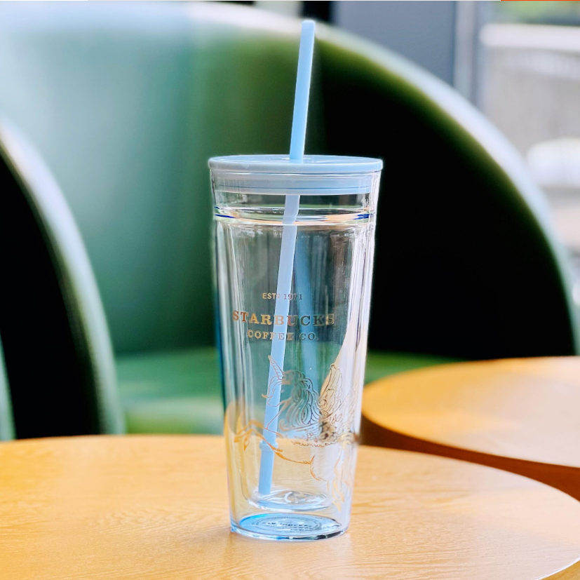 Starbucks  2022 blue carousel double layer Classic Glass Straw 20oz cup