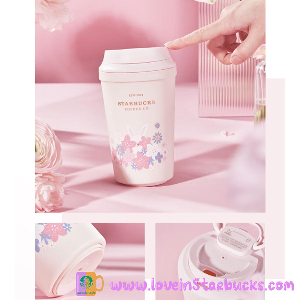 Starbucks Easter 2023 Pink Floral Egg Rabbit Bunny Acrylic Tumbler