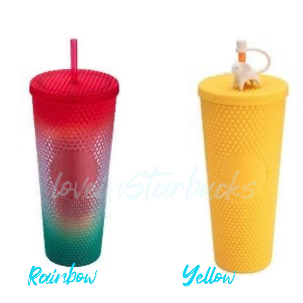 Starbucks Tumblers bling rainbow / watermelon summer OMBRE and yellow with elephant top-per  studded cup