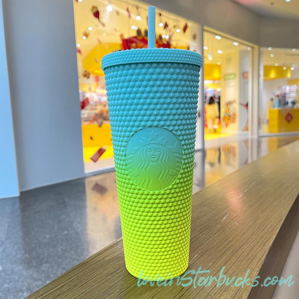 on sale Starbucks Taiwan ombré matte green yellow gradient studded cold tumbler cup 24oz