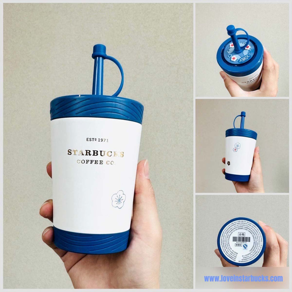Starbucks tumblers 2023 China Cute rabbit blue and white Stainless steel straw cup 390ml