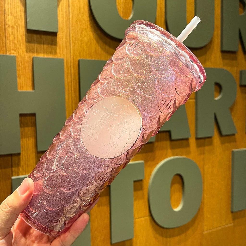 promotion Starbucks China 2022 anniversary gradient pink fish scale straw cold cup 24oz - loveinstarbucks