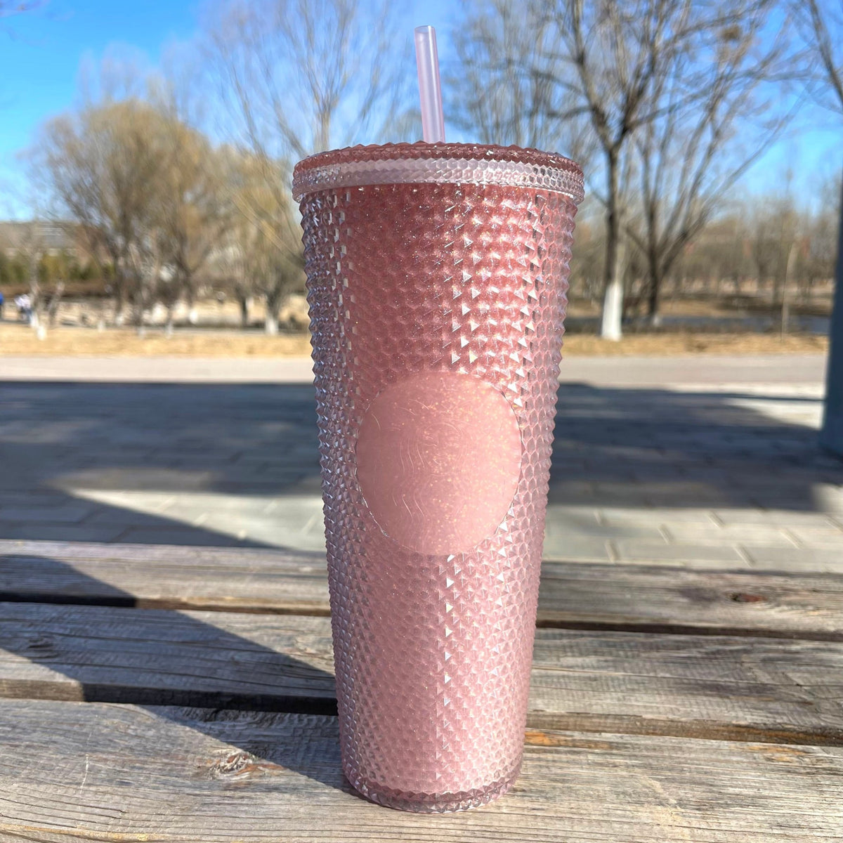 Starbucks Sakura Pink Glitter Studded Cold Cup Tumbler 24oz/710ml Cold  Drink Cup