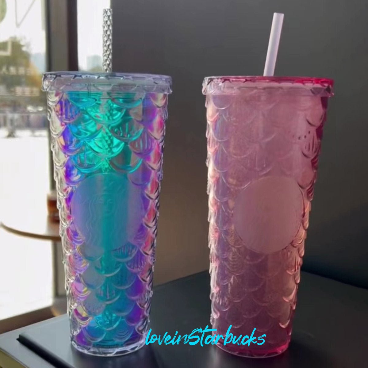 Starbucks mermaid pink scale and unicorn scale two straw cold cups 24oz Starbucks loveinstarbucks
