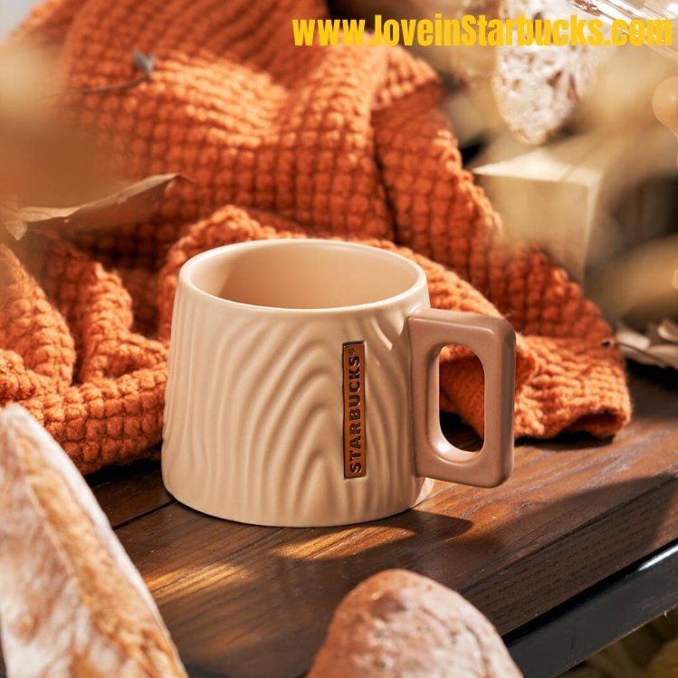 Starbucks 2022 autumn forest Wood grain relief ceramic mug - loveinstarbucks