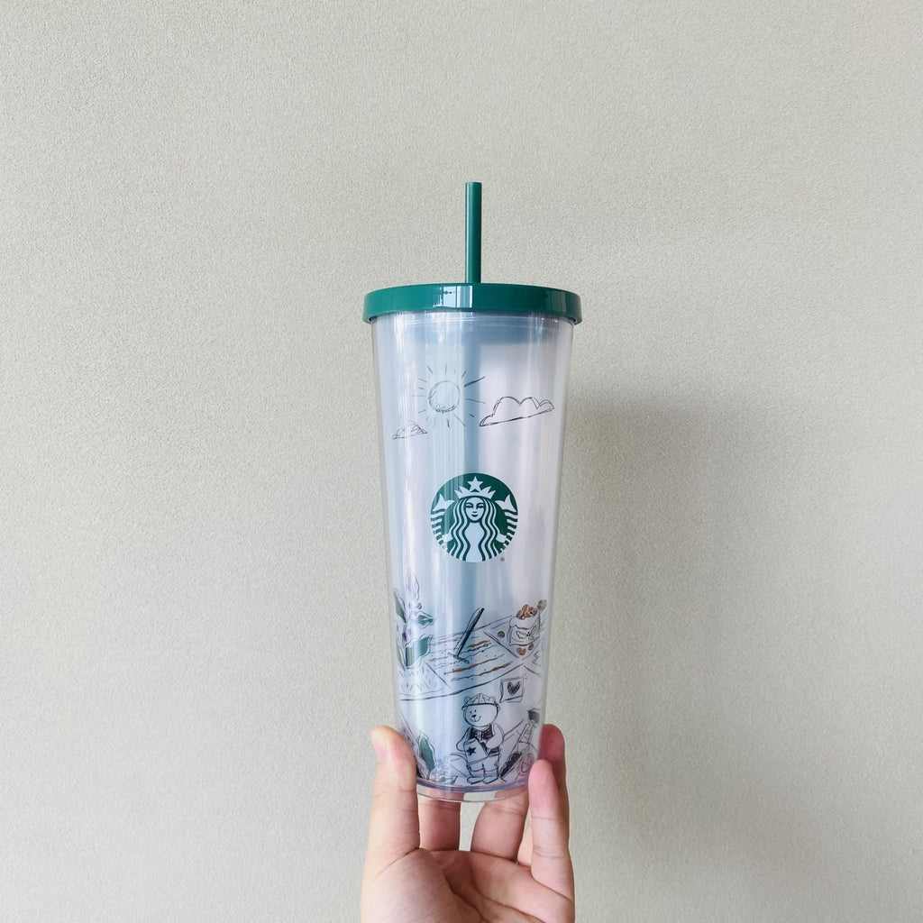 Starbucks 2022 China Green season Double layer plastic straw cup 24oz - loveinstarbucks