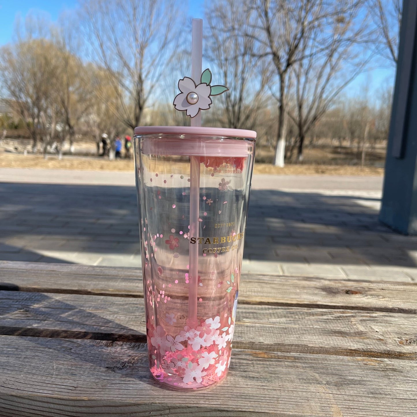 Starbucks 2022 China Sakura pink Double Classic Glass Straw Cup 20.8oz Starbucks loveinstarbucks