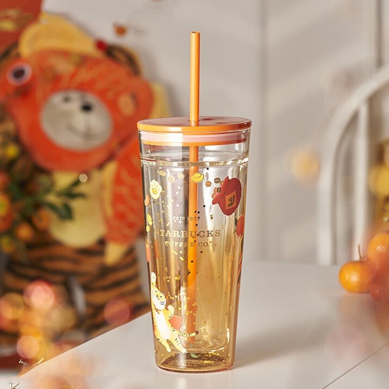 Starbucks 2022 New Year's Cute Tiger gradient Classic Glass Straw cup 20oz