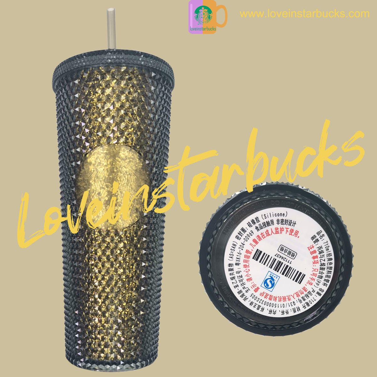 Starbucks Black Gold Glitter Studded Tumbler Cup